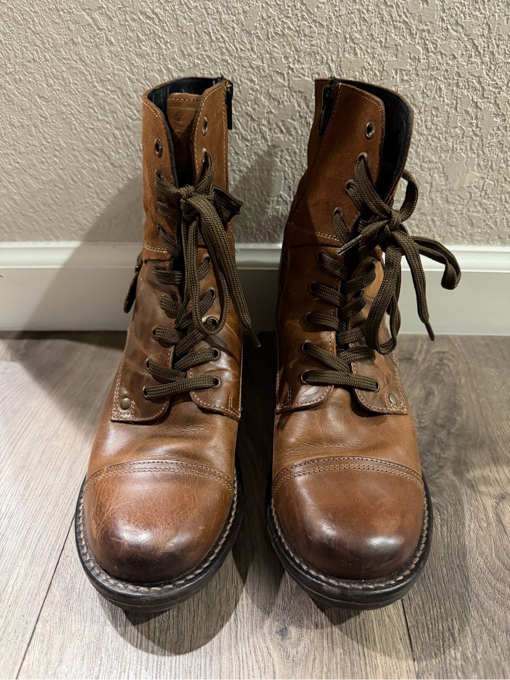 Taos Footwear Brown Leather Lace-Up Combat Boots